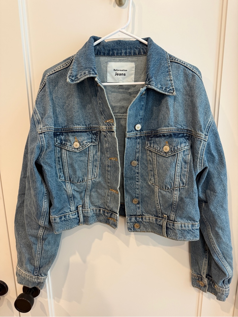Reformation Light Blue Cropped Denim Jacket
